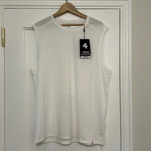 FOURLAPS Radius Muscle tank tee. Stretch. White gym running. Workout